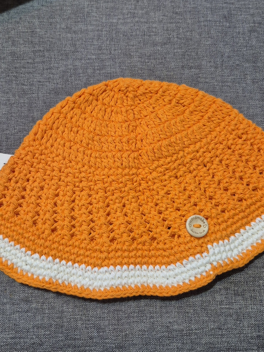 Handmade Unisex Orange and White Cotton Crochet Bucket Hat TN Vols
